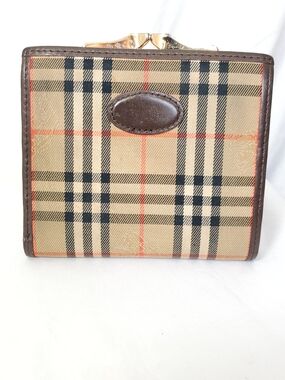 Burberry Beige Black Plaid Wallet with Brown Trim